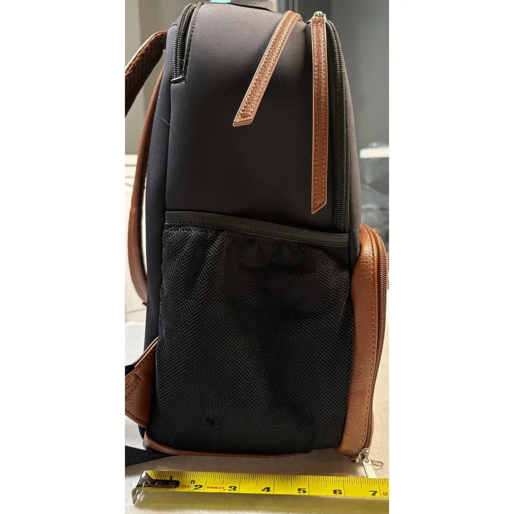 Freshly Picked Diaper Bag Backpack Black Neoprene Brown Faux Leather Travel Bag
